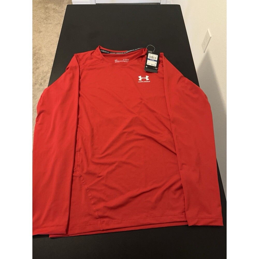 Under Armour HeatGear Compression Shirt Red Long Sleeve Men’s XL NWT Free Ship